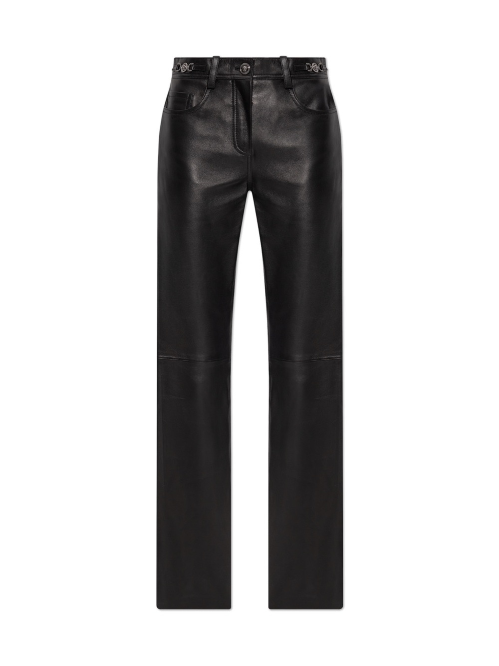 Versace Black Leather Straight-Leg Pants